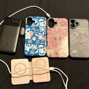 Anker Black Wireless Charger with Floral and Cartoon Phone Cases